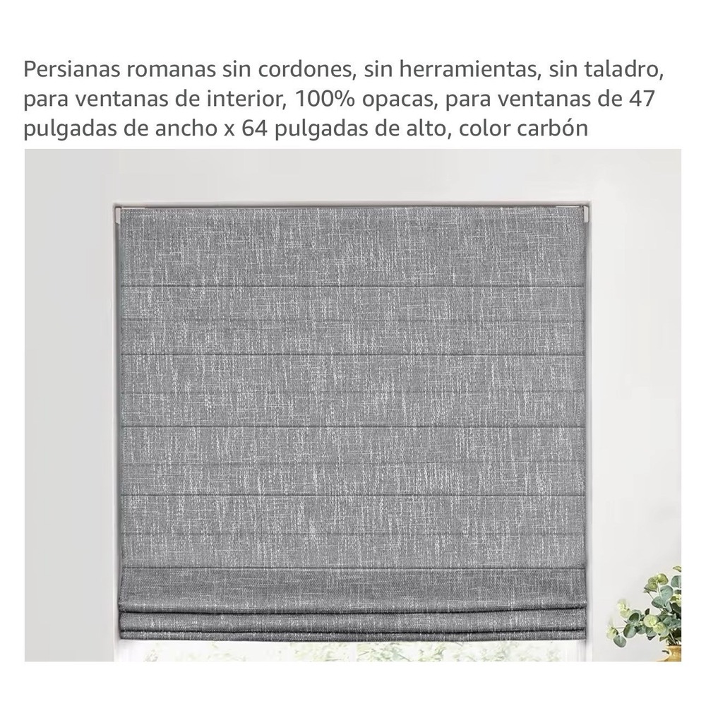 NN Cordless Roman‎ Shade Fabric Opaque Drew Charcoal 47 x 64 in